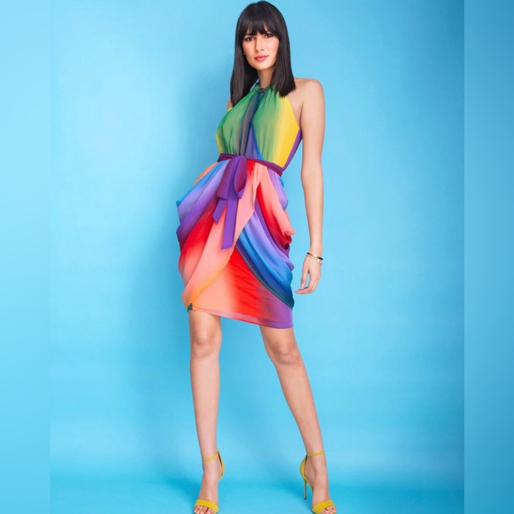 NWT, New York & Company Rainbow Draped Dress, Petite M